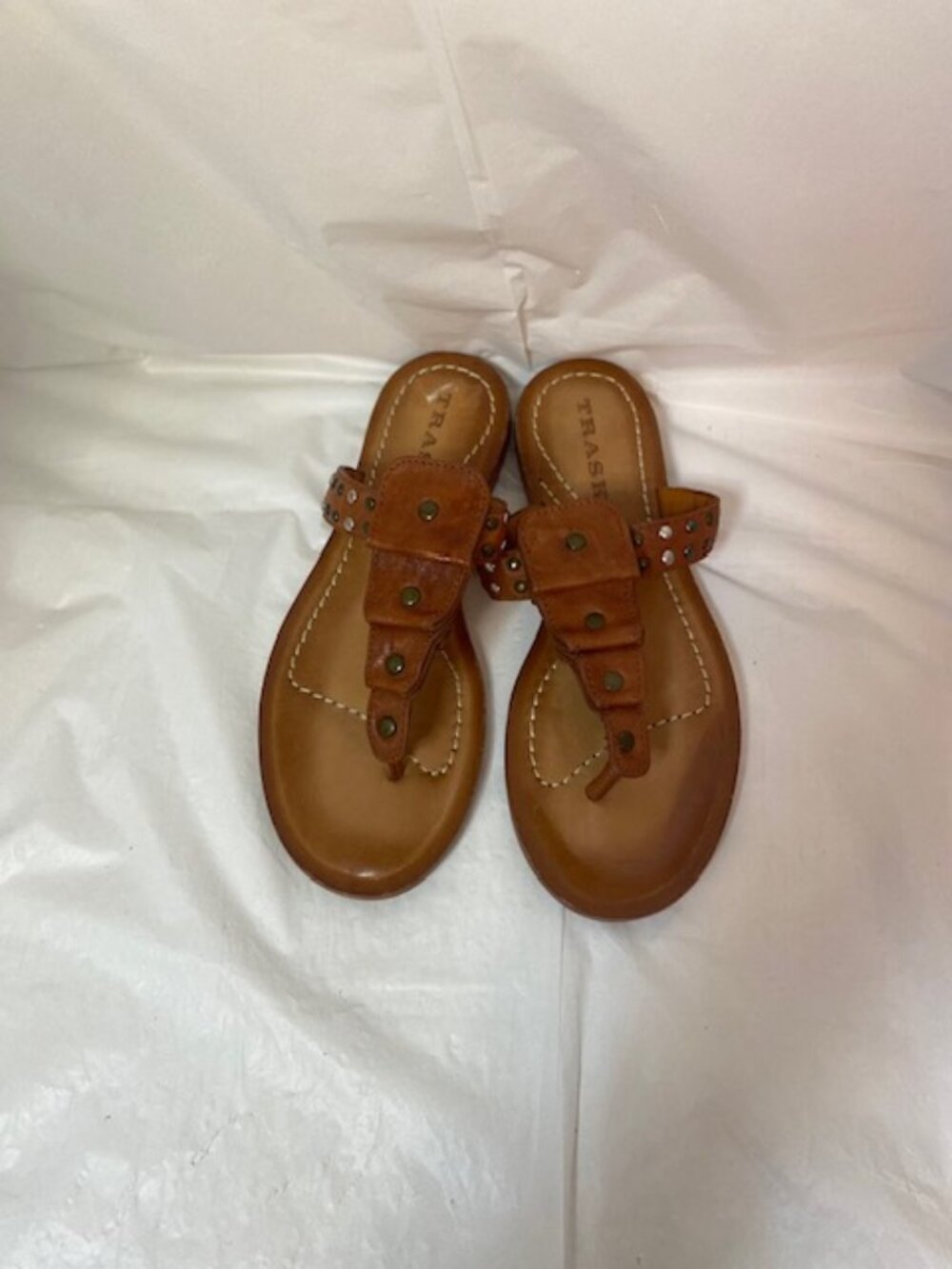 H.S. Trask Women's Brown Leather Studded Thong Sandals Size 6M